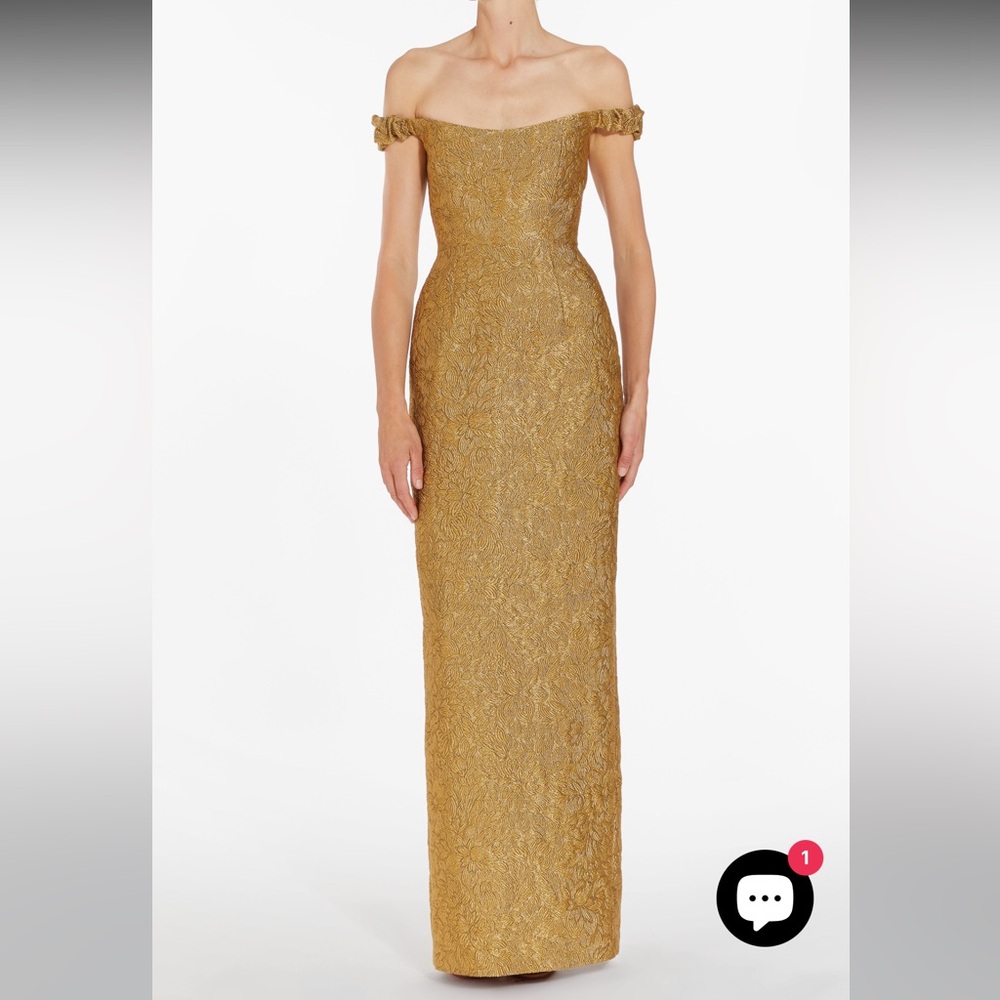 Markarian Strapless Yolanda Gold Brocade Gown